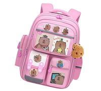 Generisch Capybara Backpack - Adorable Cartoon School Bag Large Waterproof Card Badge Bag Charm School Supplies for Kids Kawaii Animal Aesthetic, pink, Siehe Beschreibung, See description