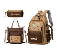 Generisch Capybara Backpack for Everyday School - Bag with Pencil Case and Carry Bag, Aesthetic Laptop Bag for Students, for Daily Travel and as a School Companion, Back to back model, see description