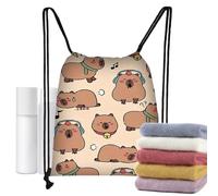 Generisch Capybara Drawstring Bag, Waterproof Book Bag with Drawstring, Waterproof Gym Bag | For Kids, Women, Men, School, Travel, Hiking, Fitness, Swimming, Outdoor Party, multicoloured, B, See