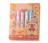 Generisch Capybara Highlighters, Cute Highlighters, Aesthetic Marker Pens for Students, School, or Workplace, PP Fibre Material, 6 Pieces/Box, Assorted Colours, No Bleed, Chisel Tip