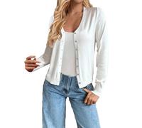 Generisch Cardigan for Women Elegant Loose Casual Lightweight Women Autumn Long Sleeve Pullover with Pockets V-Neck Open Front Knitted Jumper No Buttons Lightweight Casual Knitted Coat, White, S