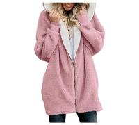 Generisch Cardigan Rainbow Women's Autumn and Winter Lamb Fleece Hoodie Medium Length Women's Jacket Cardigan Women's Fitted, pink, L