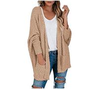 Generisch Cardigan Women's Sweatshirt Open Front Women's Jacket Sports Jacket Lightweight Casual Sweatshirts Plain Loose Long Sleeve Tops with Pocket Coat Autumn Spring Hiking Jacket, khaki, L