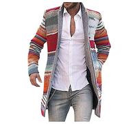 Generisch Cardigans For Men Cardigan Medium Length Sweatshirt Printed Trench Coat Tweed Long Jackets Warm Coat Colourful Windbreaker Button Knitted Jumper Slim Fit Sweat Jacket Wool Coat, red, L