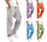 Generisch Cargo Trousers Men's Baggy Y2K Jogging Bottoms Men's Summer Lightweight Work Trousers Elastic Waist with Drawstring Casual Trousers with Multi Pockets Hiking Trousers Breathable Sports
