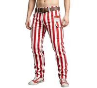 Generisch Cargo Trousers Men's Red White Striped Clown Pattern Carnival Party Trousers with Pockets Funny Festive Circus Costume Casual Trousers Streetwear Work Trousers, 01 Red, L