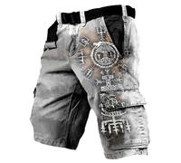 Generisch Cargo Trousers Men's Viking Tattoo Shorts Classic Fabric Trousers with Pockets Nordic Mythology Cargo Shorts Basic Lightweight Summer Trousers Baggy Work Trousers Lightweight Casual Trousers