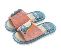 Generisch Cartoon Dinosaur Pattern Open Toe Slippers for Toddlers Cotton Linen Comfort Indoor Home Slippers for Girls Boys, a, 13 UK Child