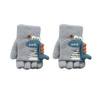 Generisch Cartoon Dinosaur Print Knitted Warm Convertible Flip Mittens Top Fingerless Children's Winter Gloves Kids Gloves Mittens Knitted Flip Half Finger Gloves (Grey, One Size)