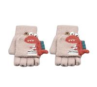 Generisch Cartoon Dinosaur Print Knitted Warm Convertible Flip Mittens Top Fingerless Children's Winter Gloves Children's Gloves Mittens Knitted Flip Half Finger Gloves (Khaki, One Size)