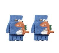 Generisch Cartoon Dinosaur Print Knitted Warm Convertible Flip Mittens Top Fingerless Kids Winter Gloves Kids Gloves Mittens Knitted Flip Half Finger Gloves (Blue, One Size)
