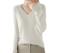 Generisch Cashmere Pullover Women's Fall Winter Elegant Knitted Jumper V-Neck Plain Knitted Jumper Long Sleeve Casual Jumper Tops Warm Winter Jumper Loose Without Hood Wool Jumper S-2XL, beige, M