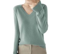 Generisch Cashmere Pullover Women's Fall Winter Elegant Knitted Jumper V-Neck Plain Knitted Jumper Long Sleeve Casual Jumper Tops Warm Winter Jumper Loose Without Hood Wool Jumper S-2XL, Green, S