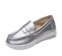 Generisch Casual Ballet Flats with Belt Buckle Stackable Sole for Everyday Use Comfortable Slippers Soft Material Versatile Women's Shoes Flat Sans Sod Slip On Trainers Work Shoes, silver, 4 UK