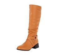 Generisch Casual Boots Women's Classic Suede Elegant Women's Boots Simple Plain Cowboy Boots Cowboy Boots Retro Zip Boots Warm Calf High Heel Slip-On Boots, orange, 8.5 UK