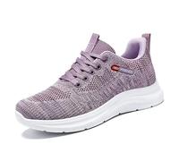 Generisch Casual knitted trainers with lacing, breathable platform shoes, comfortable sock models for everyday sports activities, purple, 7 UK