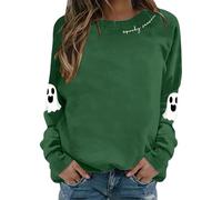 Generisch Casual Long Sleeve Crew Neck Sweatshirt for Women Halloween Print Loose Fit Comfortable Autumn Winter Tops for Daily Use Jackets For Women, Green, XXL