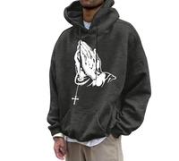 Generisch Casual Loose Comfortable Hooded Sweatshirt for Men with European Gesture Printed Hoodie Men's Sweatshirt, darkgray, XL