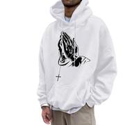 Generisch Casual Loose Comfortable Hooded Sweatshirt for Men with European Gesture Printed Hoodie Men's Sweatshirt, White, XXL