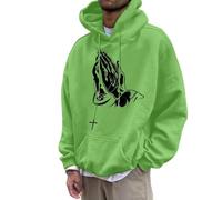 Generisch Casual Loose Comfortable Hooded Sweatshirt for Men with European Gesture Printed Hoodie Men's Sweatshirt, Green, S