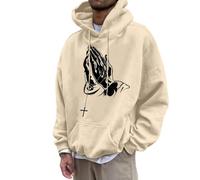 Generisch Casual Loose Comfortable Hooded Sweatshirt for Men with European Gesture Printed Hoodie Men's Sweatshirt, beige, XXL
