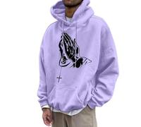 Generisch Casual Loose Comfortable Hooded Sweatshirt for Men with European Gesture Printed Hoodie Men's Sweatshirt, purple, XXL