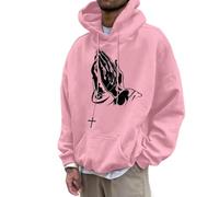Generisch Casual Loose Comfortable Hooded Sweatshirt for Men with European Gesture Printed Hoodie Men's Sweatshirt, pink, XXL