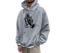 Generisch Casual Loose Comfortable Hooded Sweatshirt for Men with European Gesture Printed Hoodie Men's Sweatshirt, Light grey, L