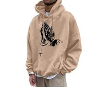 Generisch Casual Loose Comfortable Hooded Sweatshirt for Men with European Gesture Printed Hoodie Men's Sweatshirt, khaki, XXL