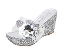 Generisch Casual Rhinestone Roman Summer Women Sandals Sequins Wedges Shoes Beach Fashion Women Sandals, silver, 4 UK