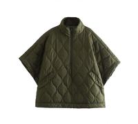 Generisch , Casual Seven Point Sleeve Loose Cape Quilted Jacket, Army Green, S