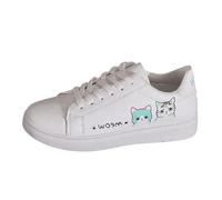 Generisch Casual Shoes, Fashion Flat Lace Up Shoes with Cat Pattern, Comfortable Running Shoes for Everyday Use, Green, 6 UK