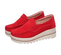 Generisch Casual Shoes Women's Platform Loafer with Thick Sole Walking Shoes Lightweight Slip On Shoes Without Quick Release Comfort Shoes Plain Low Shoes Elegant Fitness Shoes, red, 5 UK