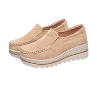 Generisch Casual Shoes Women's Platform Loafer with Thick Sole Walking Shoes Lightweight Slip On Shoes Without Quick Release Comfort Shoes Plain Low Shoes Elegant Fitness Shoes, beige, 3.5 UK