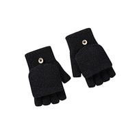 Generisch Casual Thickened Warm Plain Fingerless Flip Over Thermal Gloves for Women Gloves Women Black Wool (B, One Size)