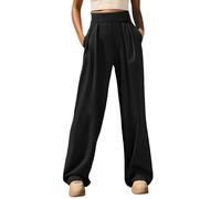Generisch Casual Trousers for Women, High Waist, Straight Leg, for Daily Life, Jogging, Outdoor Activities, Comfortable Work Trousers with Band Design, Elegant Black Trousers for Women, black, XL