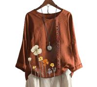 Generisch Casual women's blouse with floral design, decorative button placket in elegant O-neck for fashionable casual outfits with long sleeves as a versatile top, red, XL