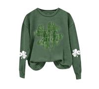 Generisch Casual Women's Sweatshirt Long Sleeve Top with Four Leaf Clover Print for St Patrick Day Celebration, Army Green, 3XL