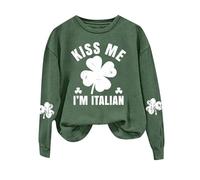 Generisch Casual Women's Sweatshirt Long Sleeve Top with Four Leaf Clover Print for St Patrick Day Celebration, Green, 3XL