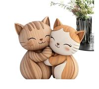 Generisch Cat Desk Decoration, Cute Cat Decoration, Wooden 2D Cat Decorations for Home, Wooden Cat Couple Figure for Friends, Holidays, Birthday, Christmas, Valentine's Day