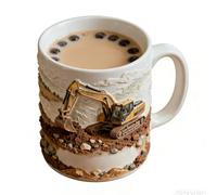 Generisch Ceramic Java Mug - 11oz Digger Relief Sipper Dimensional Earthmover Jug Grippy Ear Jug | Workplace, Travel, Lounge, Residence, Bistro, Dormitory, Classroom, Chai Latte