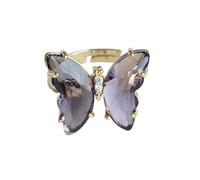 Generisch Chain Rings Colour Transparent Ring Butterfly Crystal Ring for Women Girls Gold-Plated Cute Finger Adjustable Rings Aesthetic Pair Rings Wood, one size, Plastic, No Gemstone