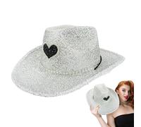 Generisch Chapeau Cowgirl Sequin - Chapeau Western à Large Board | Accessories de Costume Disco | Cosplay Halloween, Fête d'Anniversaire, Fashion Cowgirl pour Femmes