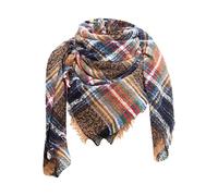 Generisch Checked Blanket Thick Winter Scarf Tartan Chunky Wrap Oversized Scarf Cape Scarves Scarves with Ruffle Tape Short, brown, One Size
