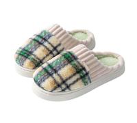 Generisch Checked Pattern Slippers Women's Indoor Outdoor Fluffy Plush Slippers with Non-Slip Sole Slippers Winter Warm Felt Slippers Bedroom House Slippers in Cloud Shape, O Green, 8 UK