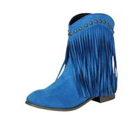 Generisch Chelsea Boots Women's Ankle Boots with Fringe Solid Colour Chunky Heel Round Toe Women Casual Ankle Boots Flat Bottom Fashion Short Heel Zip Boots, blue, 6 UK