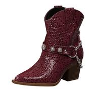 Generisch Chelsea Boots Women's Cowboy Boots Western Boots Winter Ankle Boots Leather Boots Lace Shape Cowboy Boots Cowgirl Boots Knight Boots with Block Heel Retro Autumn Winter Shoes, purple, 4 UK