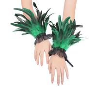 Generisch Chiffon Feather Wrist Sleeve Cuffs for Evening Dresses, Party and Dance Gloves, Versatile Accessory for Formal Events (Green, One Size)