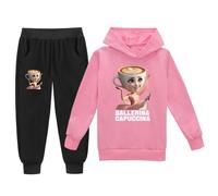 Generisch Children's Ballerina Cappuccina Tracksuit, Italian Brain Red Print Hoodie + Jogging Bottoms 2-Piece Set, Soft Breathable Sports Casual Tracksuits Boys Girls Hoodies & Trousers, pink, 110
