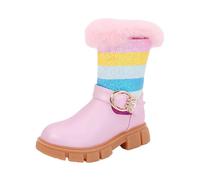 Generisch Children's Boots Girls High Boots Winter Rainbow Fleece Fashion Cute Outwear Kids Winter Shoes, pink, 4 UK Child